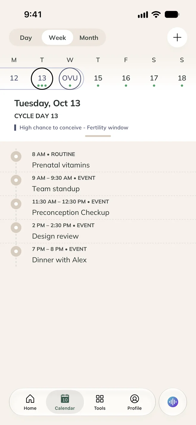 Smart Calendar in the ProMom app