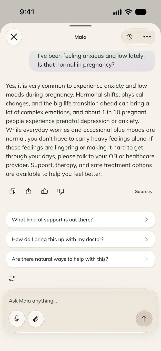 Maia in the ProMom app